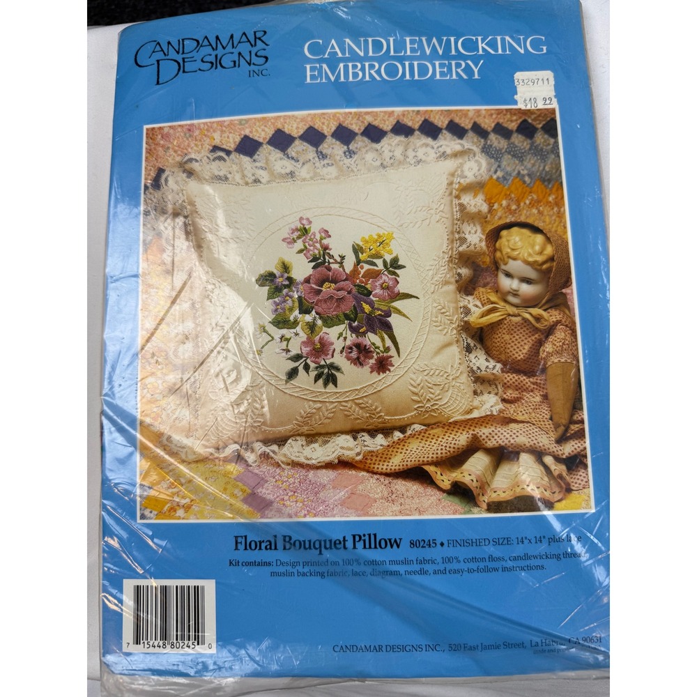 Vintage Candamar Designs Floral Bouquet Pillow Candlewicking Embroidery Kit NEW